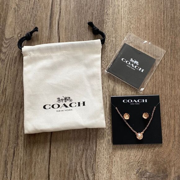 NEW Coach Necklace & Earrings with Drawstring Bag - Picture 1 of 5